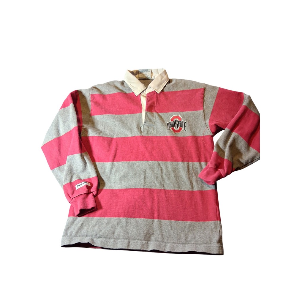 Barbarian Rugby Wear Ohio State Buckeyes Striped Shirt Mens XS Gray Red LS